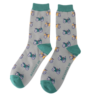 Miss Sparrow Mens Socks Bamboo Motorbikes silver
