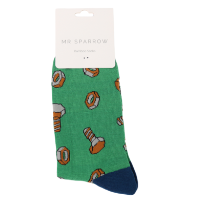 Miss Sparrow Mens Socks Bamboo Nuts & Bolts green