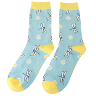 Miss Sparrow Socks Bamboo Dragonflies & Daisies blue
