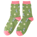 Miss Sparrow Socken Bamboo Dragonflies & Daisies green