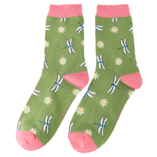 Miss Sparrow Socks Bamboo Dragonflies & Daisies green