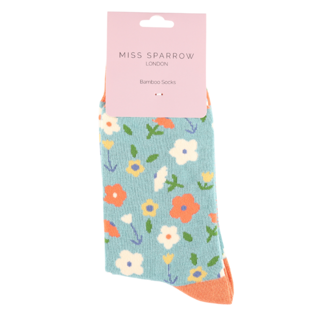 Socks Bamboo Little Flowers duck egg