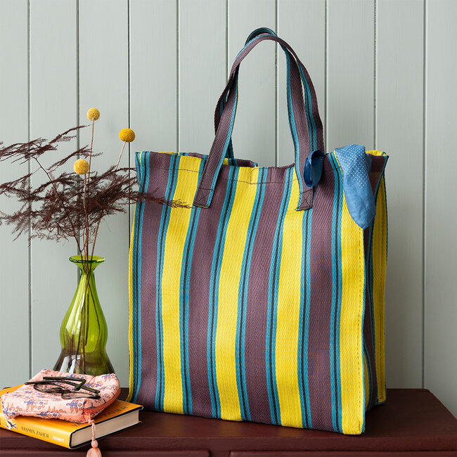 Recycled Shopping Bag Woven brown/yellow/teal