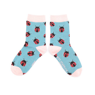 Miss Sparrow Kids Socks Bamboo Girls Ladybirds duck egg 2-3Y