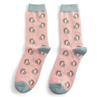 Miss Sparrow Socks Bamboo Reading Hedgehogs dusty pink