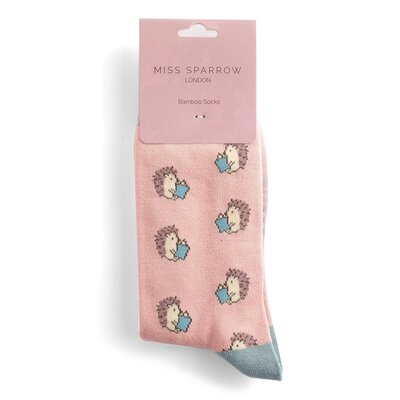 Miss Sparrow Socken Bamboo Reading Hedgehogs dusty pink