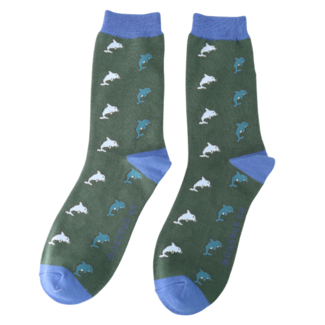 Miss Sparrow Männer-Socken Bamboo Dolphins dark green