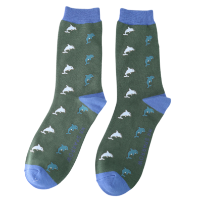Miss Sparrow Männer-Socken Bamboo Dolphins dark green