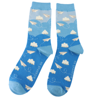 Miss Sparrow Mens Socks Bamboo Paper Planes sky blue