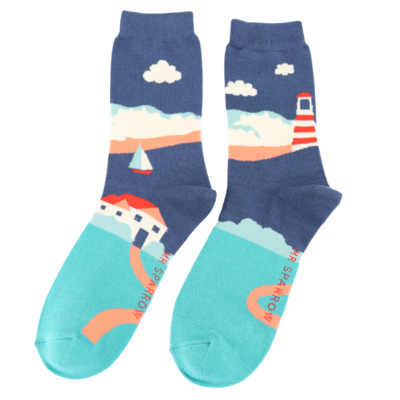Miss Sparrow Mens Socks Bamboo Seascape navy