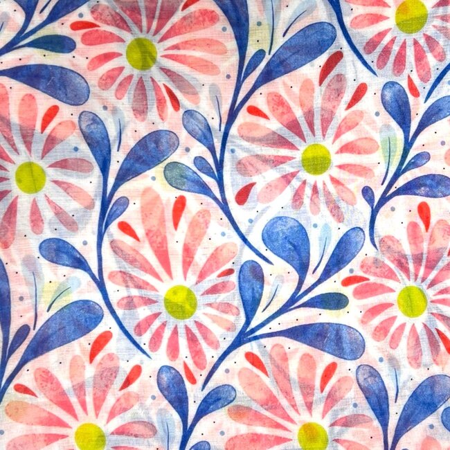Scarve Retro Daisy pink/blue