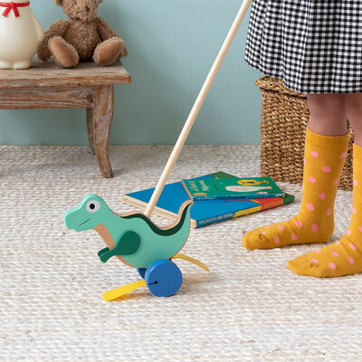 Rex London Wooden Push Along Flapping Dinosaur
