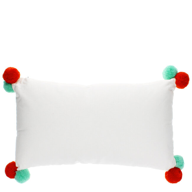Embroidered Cushion with Pom Poms Joy