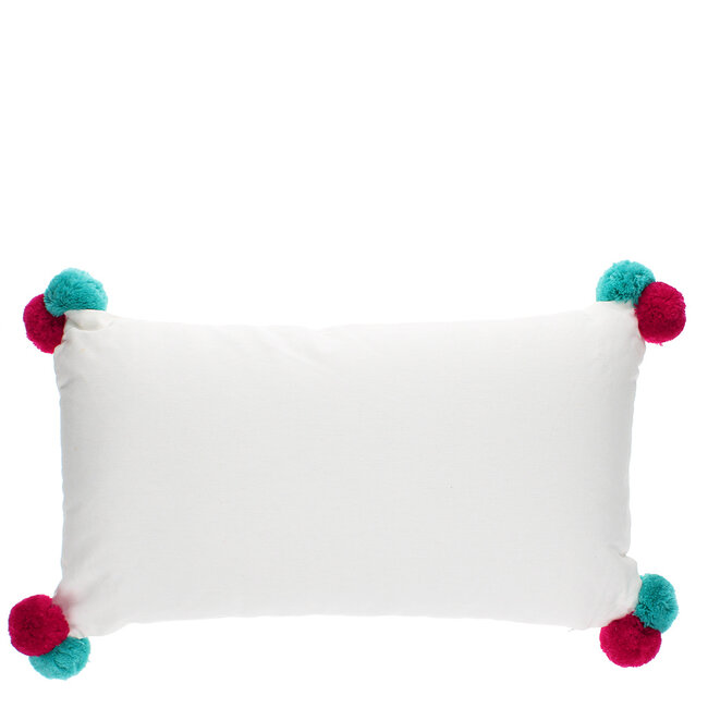 Embroidered Cushion with Pom Poms Sausage Dog