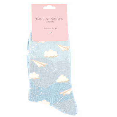 Miss Sparrow Socken Bamboo Paper Planes sky blue