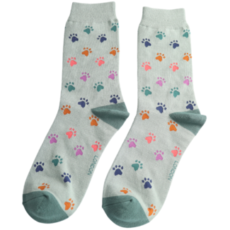 Miss Sparrow Socks Bamboo Paw Print duckegg