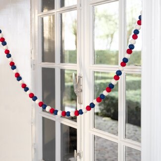Sjaal met Verhaal Filzgirlande Viltballetjes rood/wit/blauw