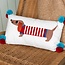 Embroidered Cushion with Pom Poms Sausage Dog
