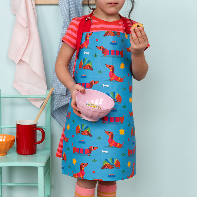 Kids Apron Wipeable Cotton Sunny Sausage Dog