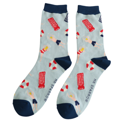Miss Sparrow Mens Socks Bamboo At the Pool paleblue