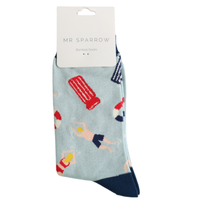 Miss Sparrow Männer-Socken Bamboo At the Pool paleblue