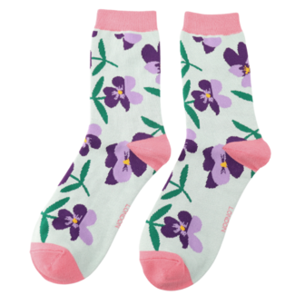Miss Sparrow Socks Bamboo Pansies duck egg