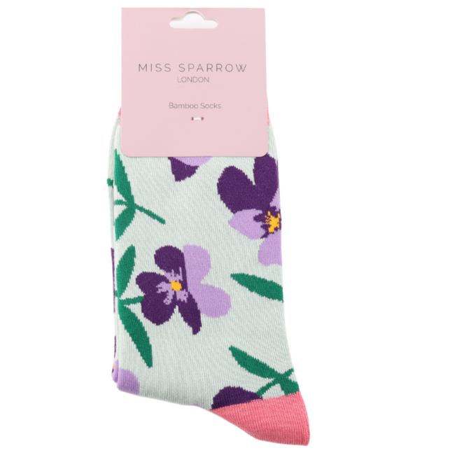 Socks Bamboo Pansies duck egg