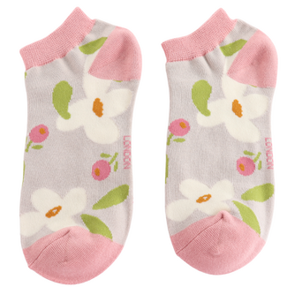 Miss Sparrow Trainer Socks Bamboo Falling Daisies silver