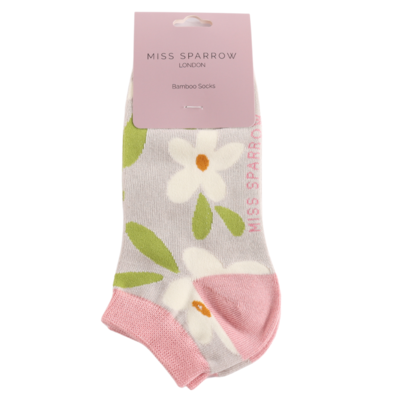 Miss Sparrow Trainer Socks Bamboo Falling Daisies silver