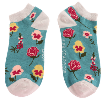 Miss Sparrow Trainer Socks Bamboo Botany Study teal