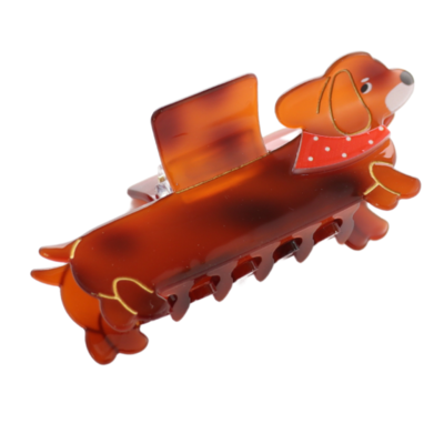 Red Cuckoo Hair Claw Clip Sausage Dog Dotty Scarf