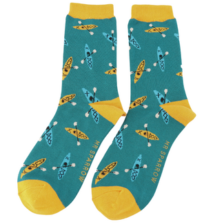 Miss Sparrow Mens Socks Bamboo Canoes teal