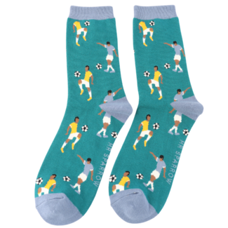 Miss Sparrow Männer-Socken Bamboo Footballers teal