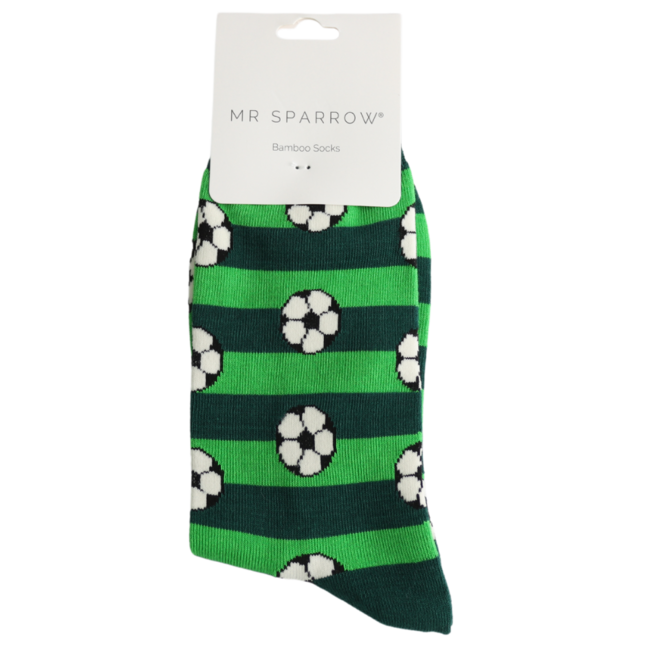 Männer-Socken Bamboo Footballs & Stripes green