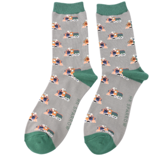 Miss Sparrow Mens Socks Bamboo Trains grey