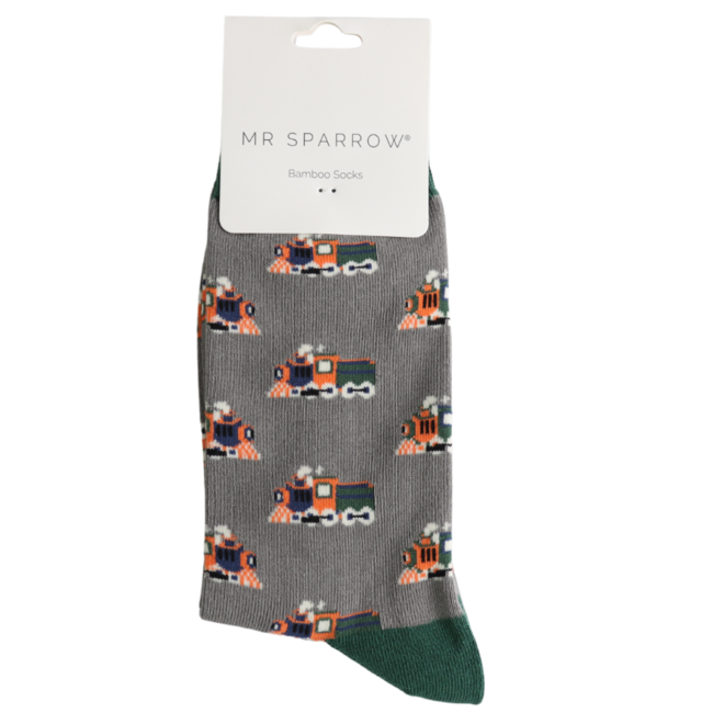 Mens Socks Bamboo Trains grey