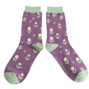 Miss Sparrow Socks Bamboo Little Buds dusky purple