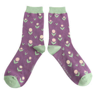 Miss Sparrow Socks Bamboo Little Buds dusky purple