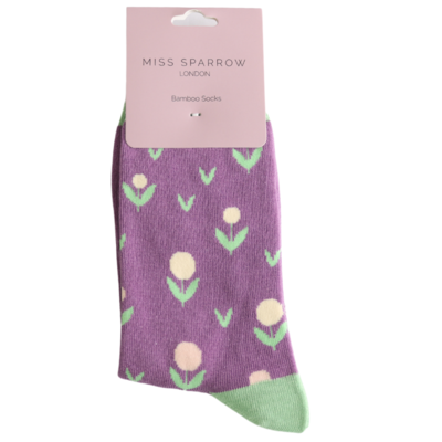 Miss Sparrow Socken Bamboo Little Buds dusky purple
