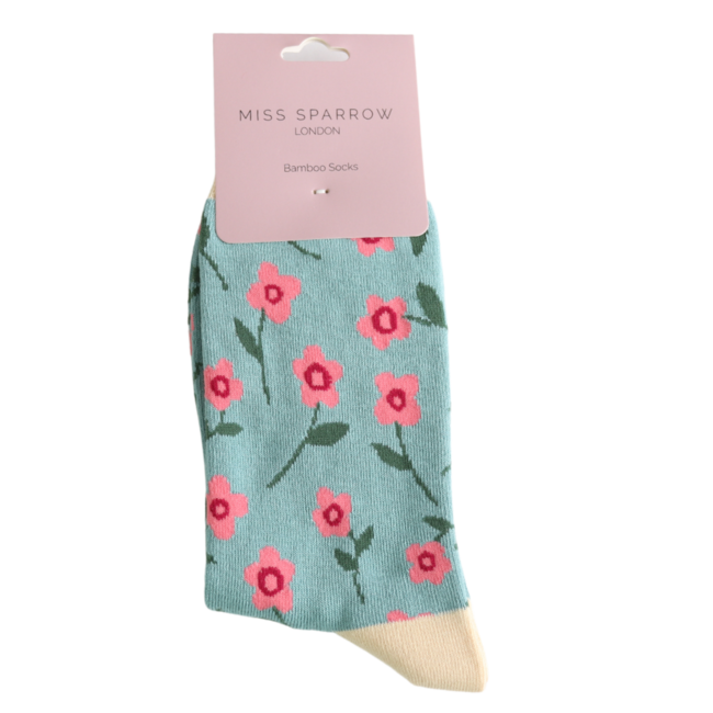 Socks Bamboo Petite Flowers duck egg