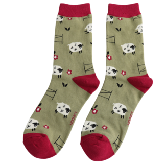 Miss Sparrow Socks Bamboo Jumping Sheep olive
