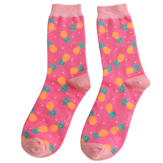 Miss Sparrow Socks Bamboo Pineapples & Spots hot pink