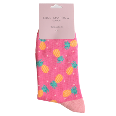 Miss Sparrow Socken Bamboo Pineapples & Spots hot pink