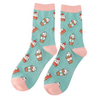 Miss Sparrow Socks Bamboo Coffee & Cake duck egg