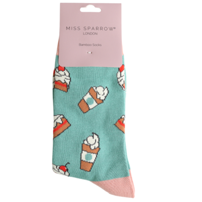 Miss Sparrow Socken Bamboo Coffee & Cake duck egg