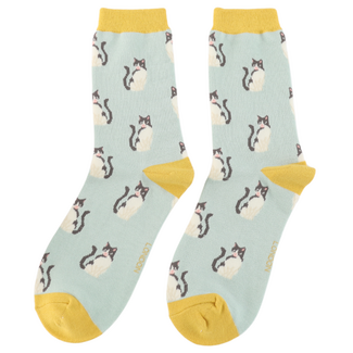 Miss Sparrow Socks Bamboo Cool Cats duck egg