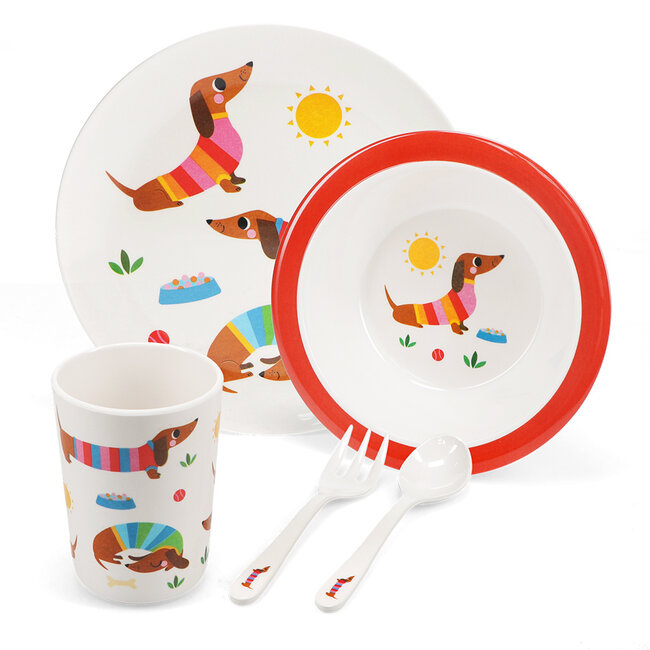 Children's Melamine Dinner Set Sunny Sausage Dog (5 pieces)