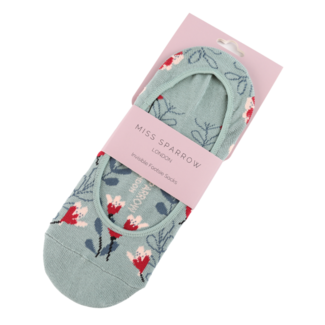 Miss Sparrow Invisible Footsie Bamboo Wild Floral duck egg