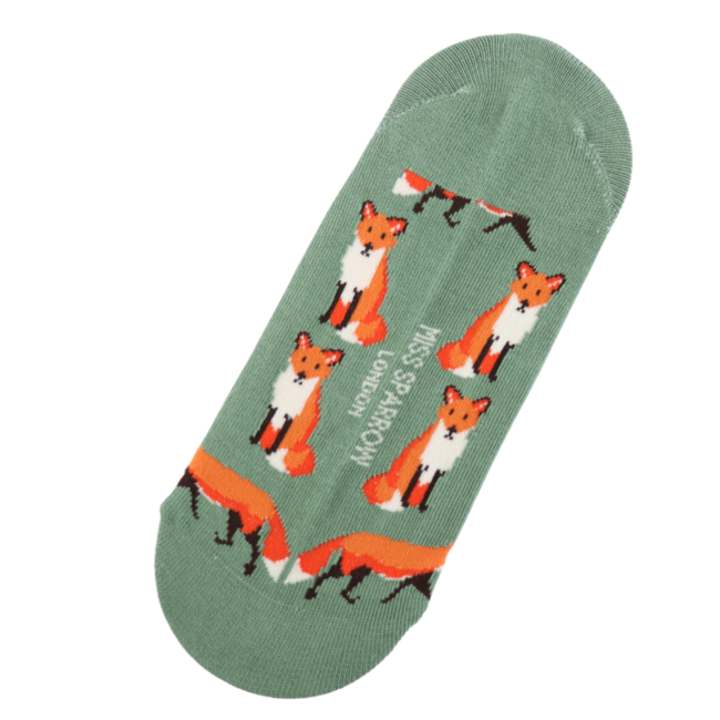 Invisible Footsie Bamboo Foxes dark green