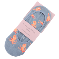 Miss Sparrow Invisible Footsie Bamboo Octopus denim